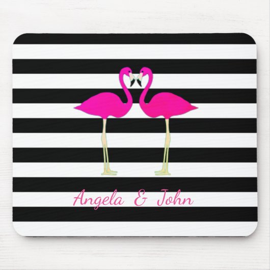 Tapis De Souris Flamants roses roses, noirs, bandes blanches Perso (Devant)