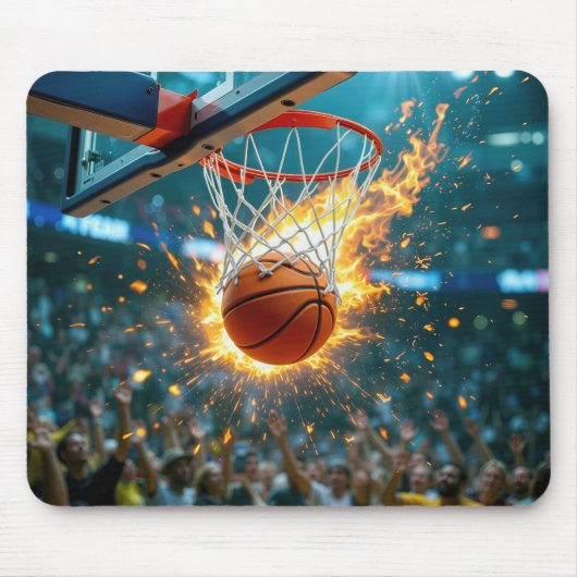 Tapis De Souris Flaming Basketball In the Net (Devant)