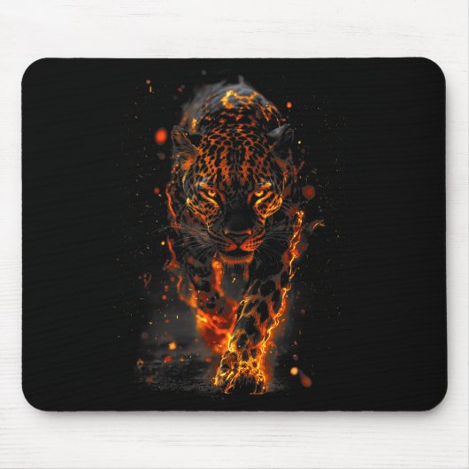 Tapis De Souris Flaming Jaguar Fierce Leopard Wild Fire Animal Sri (Devant)