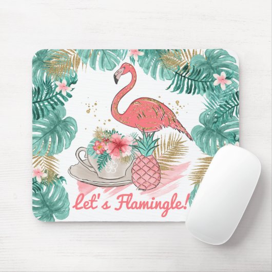 Tapis De Souris Flamingle Parties scintillant rose et or Flamant r (Avec souris)