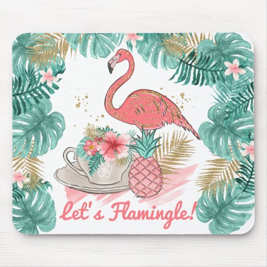 Tapis De Souris Flamingle Parties scintillant rose et or Flamant r (Devant)