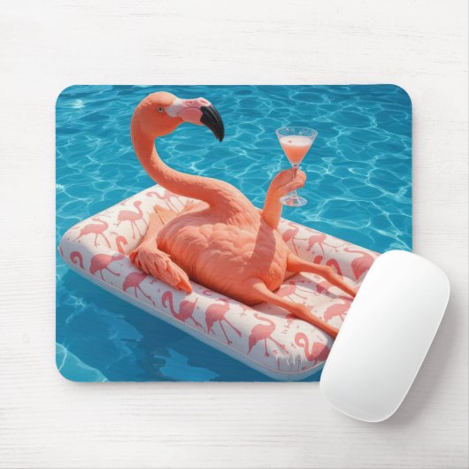 Tapis De Souris Flamingo Floating With a Cocktail In a Pool (Avec souris)