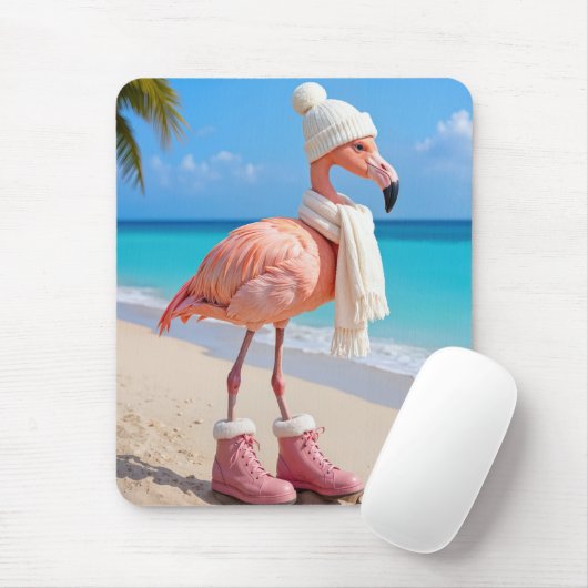 Tapis De Souris Flamingo Wearing Winter Scarf and Boots (Avec souris)