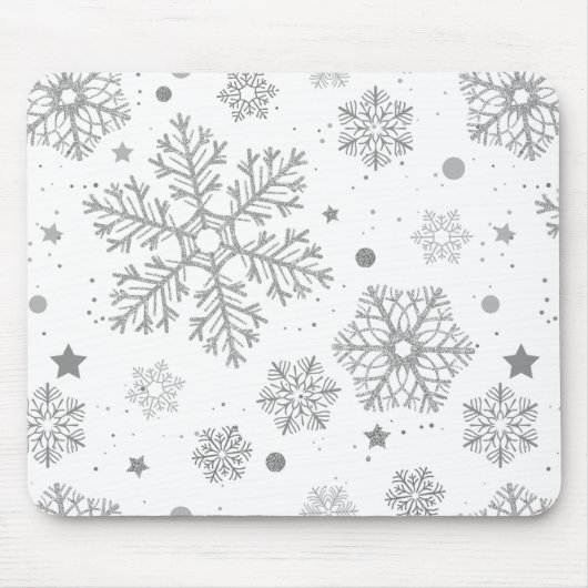 Tapis De Souris Flammes de neige en argent sur blanc (Devant)