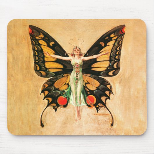 Tapis De Souris Flapper Butterfly Flying Woman Illustration (Devant)