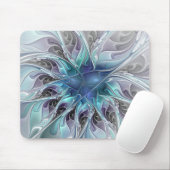 Tapis De Souris Fleur Abstraite Fractale Moderne Avec Bleu (Avec souris)