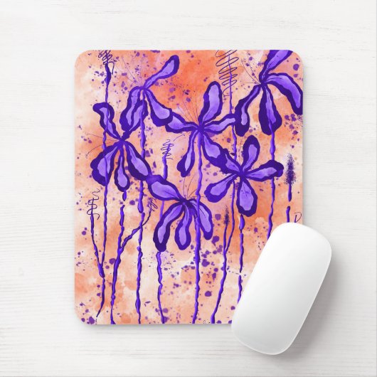 Tapis De Souris Fleur Abstraite orange violet (Avec souris)