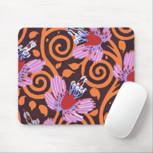 Tapis De Souris Fleur Art Déco tourbillonnante rose et orange vibr