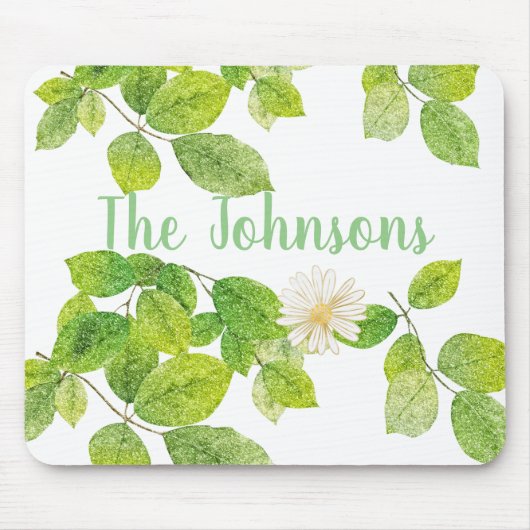 Tapis De Souris Fleur blanche et jardin Feuille vert (Devant)
