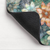 Tapis De Souris Fleur Bleu Blanc Vert Pêche (Coin)