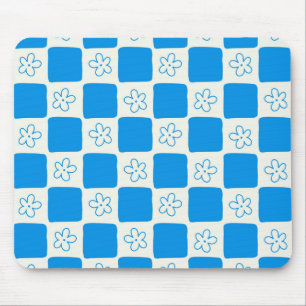 Tapis De Souris Fleur bleue Preppy À damiers Motif