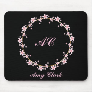 Tapis De Souris Fleur de cerisier rose Monogramme Feminine Florale