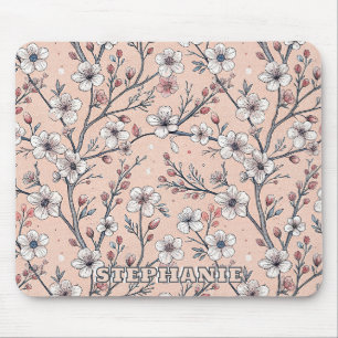Tapis De Souris Fleur de cerisier rose motif Sakura sur fond rose