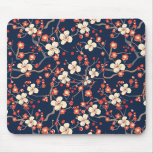Tapis De Souris Fleur de Cerisier Rouge Navy Fleur Japonaise