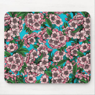 Tapis De Souris Fleur de cerisier sur bleu