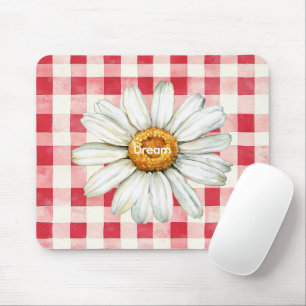Tapis De Souris Fleur de daisy à carreaux rouge crème
