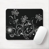 Tapis De Souris Fleur de dragon en noir et blanc (Avec souris)