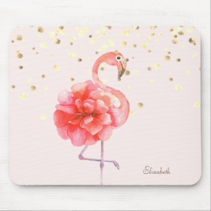 Tapis De Souris Fleur de flamant rose, confettis dorés  
