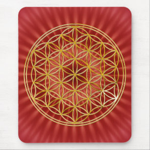 Tapis De Souris Fleur de la vie / or big red radial BG
