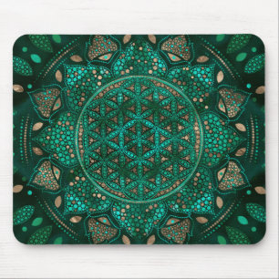 Tapis De Souris Fleur de la vie Point Art malachite or