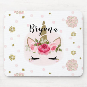 Tapis De Souris Fleur de licorne rose et or Blooms Tendance Mignon