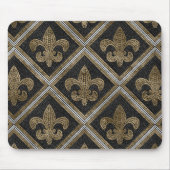Tapis De Souris Fleur-de-lis mosaic tile pattern black and gold (Devant)