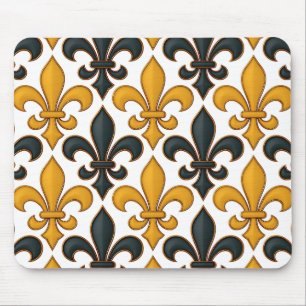 Tapis De Souris Fleur de lis Motif de couleur noire jaune