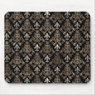 Tapis De Souris Fleur de lis motif perle et or