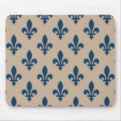 Tapis De Souris Fleur de Lis Motif, Royal French Blue sur Crème (Devant)