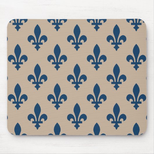 Tapis De Souris Fleur de Lis Motif, Royal French Blue sur Crème (Devant)