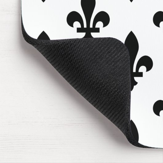 Tapis De Souris Fleur de Lis Motif, Royal French, Noir sur Blanc (Coin)