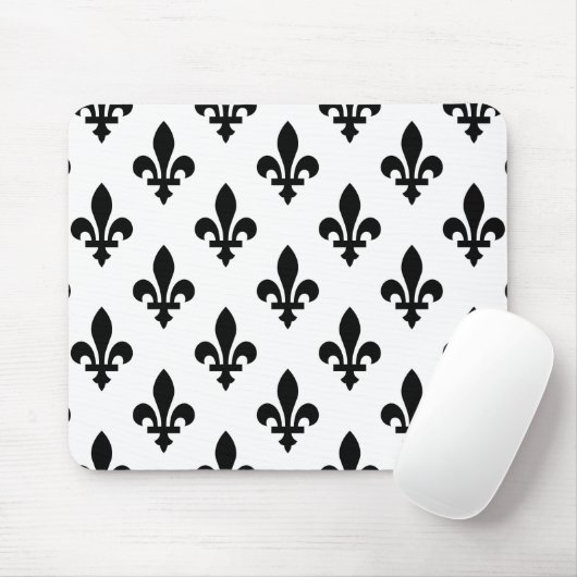 Tapis De Souris Fleur de Lis Motif, Royal French, Noir sur Blanc (Avec souris)