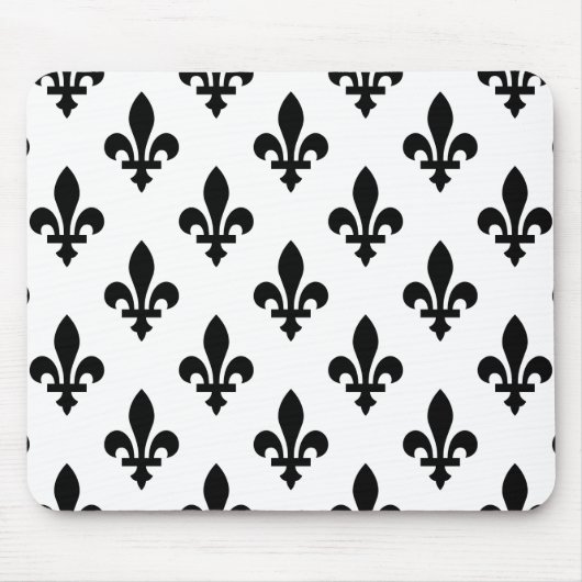 Tapis De Souris Fleur de Lis Motif, Royal French, Noir sur Blanc (Devant)