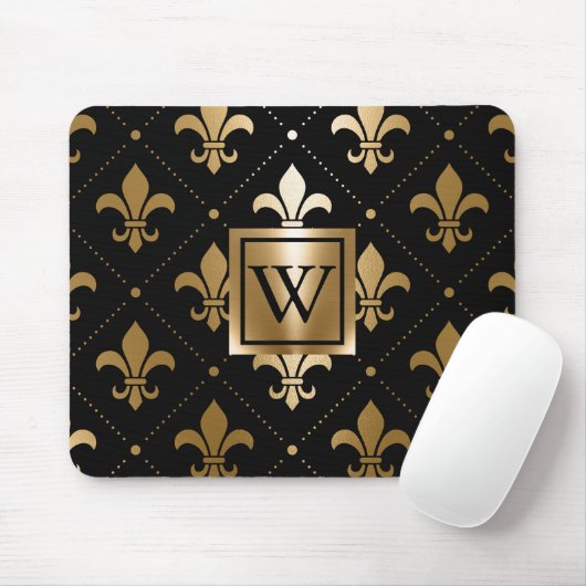 Tapis De Souris Fleur de lis noir et or (Avec souris)