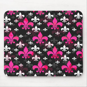 Tapis De Souris Fleur De Lis Rose Blanc