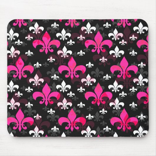 Tapis De Souris Fleur De Lis Rose Blanc (Devant)