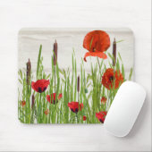 Tapis De Souris fleur de pavot rouge avec des cattons (Avec souris)