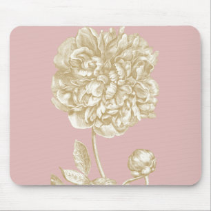 Tapis De Souris Fleur de pivoine botanique, rose et or