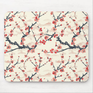 Tapis De Souris Fleur de prunier japonais rouge corail Motif de va