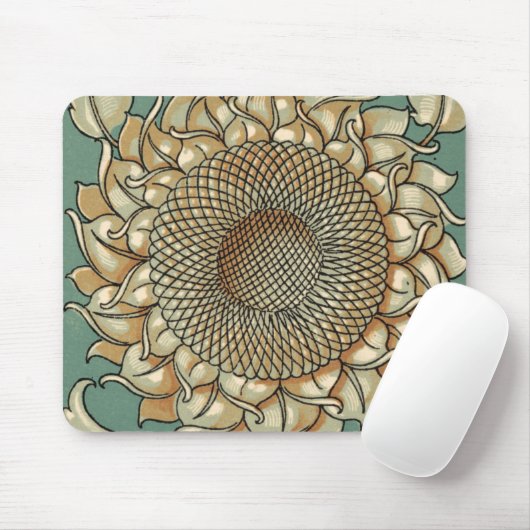 Tapis De Souris Fleur de tournesol sur Arrière - plan bleu-vert (Avec souris)