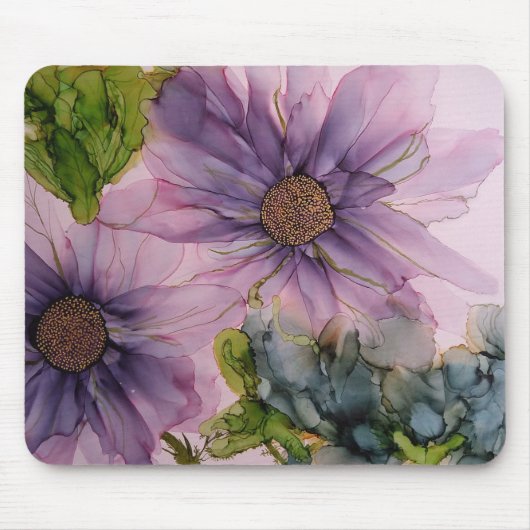 Tapis De Souris fleur d'encre d'alcool rose et violet (Devant)