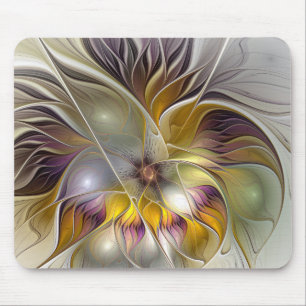 Tapis De Souris Fleur fractale moderne fantaisie colorée abstraite