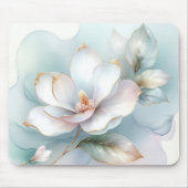 Tapis De Souris Fleur Magnolia Blanche À Bord Doré (Devant)