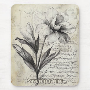 Tapis De Souris Fleur Marron Nostalgique Esquisse Papier Antique