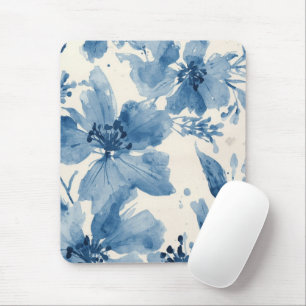 Tapis De Souris Fleur peinte à l'aquarelle bleue Botanique Fantais