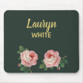 Tapis De Souris Fleur rose et feuilles sur vert foncé (Devant)