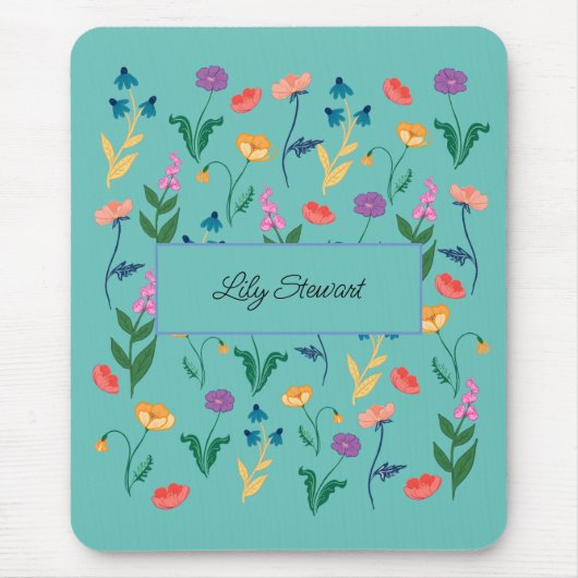 Tapis De Souris Fleur sauvage personnalisé Turquoise Mousepad (Devant)
