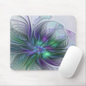 Tapis De Souris Fleur verte abstraite moderne fractale pourpre (Avec souris)