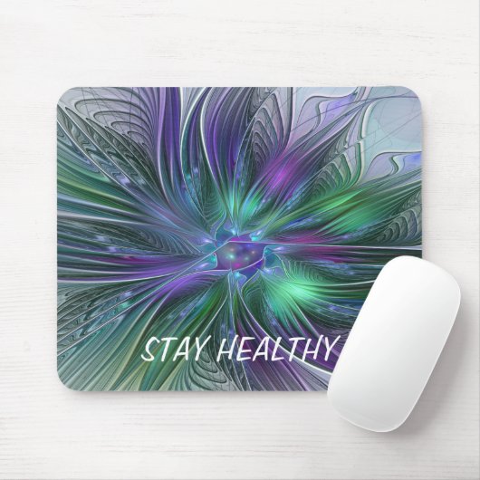 Tapis De Souris Fleur verte abstraite moderne fractale violette (Avec souris)