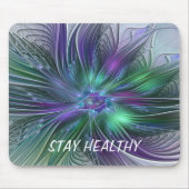 Tapis De Souris Fleur verte abstraite moderne fractale violette (Devant)